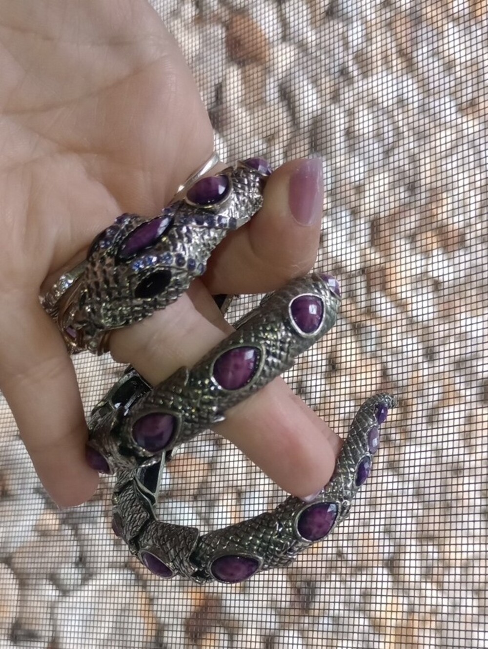 Silver Tone Snake Wrap Cuff Purple Gem Cuff Bracelet